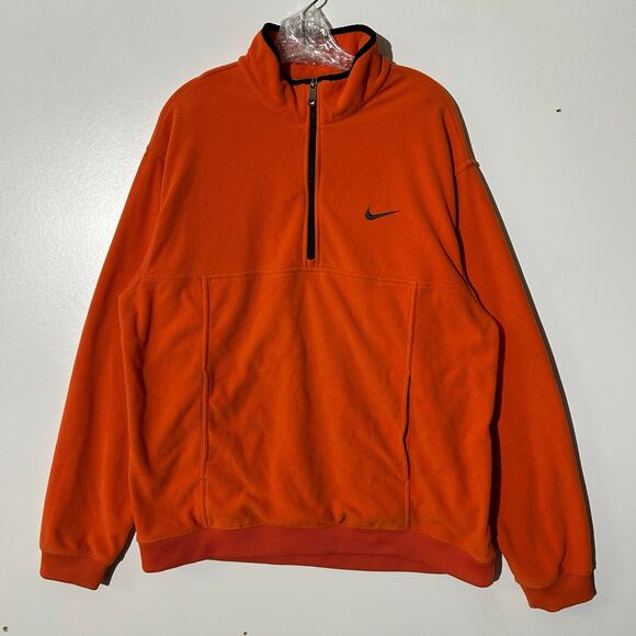 Vintage Nike Orange Swoosh Fleece Quarter Zip Orange Pullover Sweater Men’s XL - Picture 1 of 7